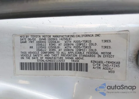 2002 Toyota Tacoma из США, поврежденный, VIN 5TENL42N02Z113253